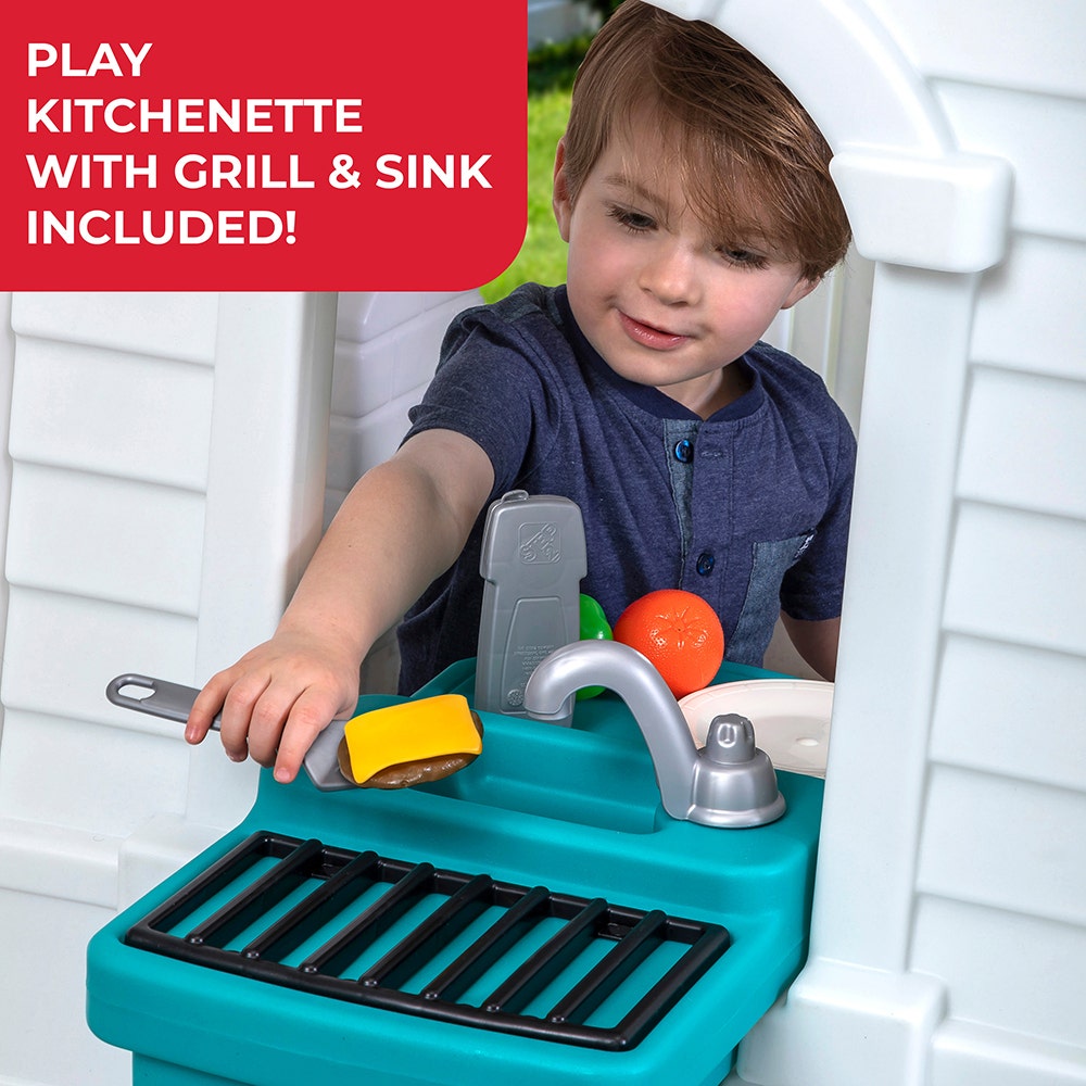 Neat & Tidy Cottage Homestyle Edition playhouse with kitchenette with grill
