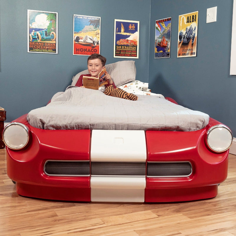 Roadster Toddler to Twin Bed Red with young boy
