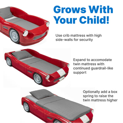 Roadster Toddler-To-Twin Bed™ - Red use as toddler bed with a crib mattress or expand using a twin-sized mattress