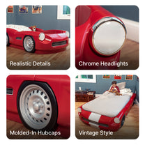 Roadster Toddler-To-Twin Bed™ - Red with chrome headlights and molded in hubcaps
