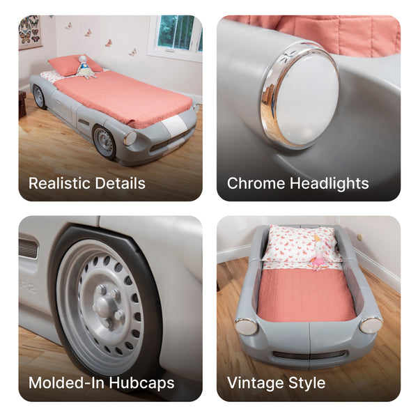 Roadster Toddler-To-Twin Bed™ - Gray with chrome headlights and molded-in hubcaps