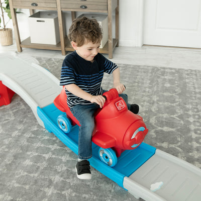 Sky Rider Up &  Down Roller Coaster with kid riding down the track