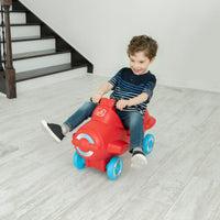 Sky Rider Foot-to-Floor Ride-On with child  riding indoors