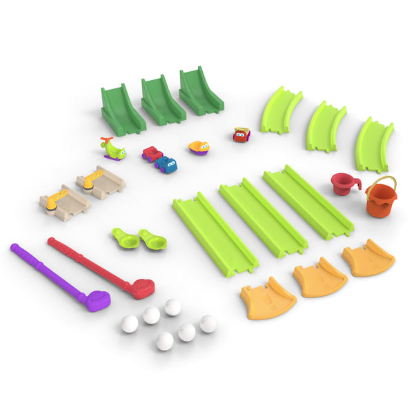 Step2 kids multi color Putt & Splash Adventure Center grouping of accessories and interchangeable tracks