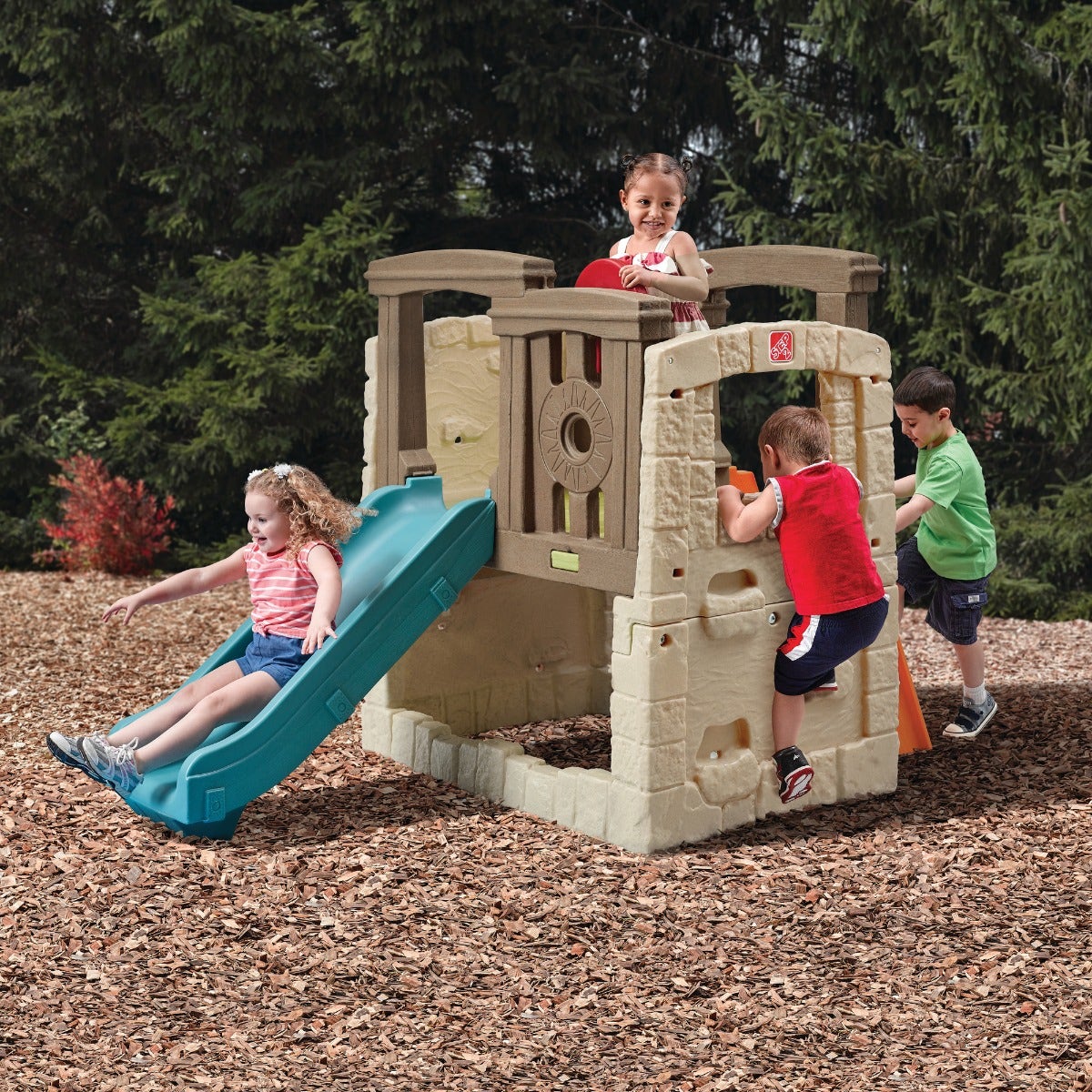 Naturally Playful™ Woodland Climber II™ with kids playing outdoors