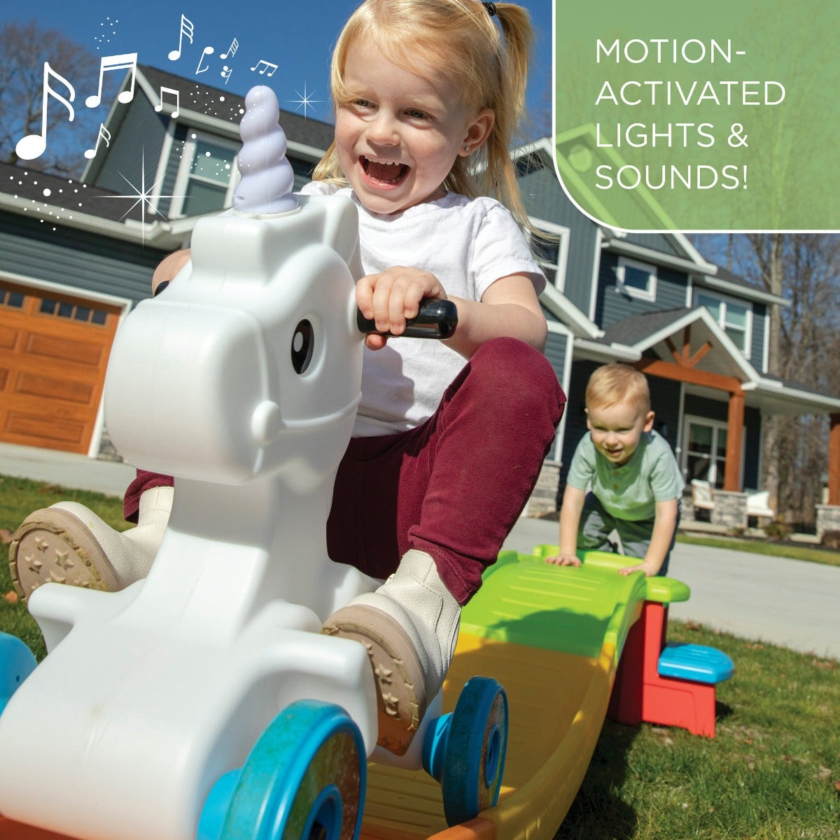 Unicorn Up & Down Roller Coaster™ motion activated lights & sounds.