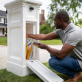 Atherton Reserve Storage Mailbox  with man picking up stored mail and packages.