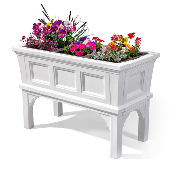 Atherton Raised Planter Box™  - Classic White with flowers