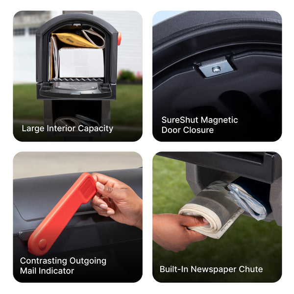 Lakewood Mailbox & Post Kit with magnetic door closure and built-in newspaper chute