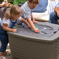 Just Chillin Patio Table & Ice Bin kids playing with molded-in game board