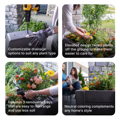 Lakewood Raised Planter - Dark Cedar customizable drainage options and 3 removable trays