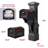 Atherton Grand™ Onyx Black Mail Post & XL Black Mailbox dimensions