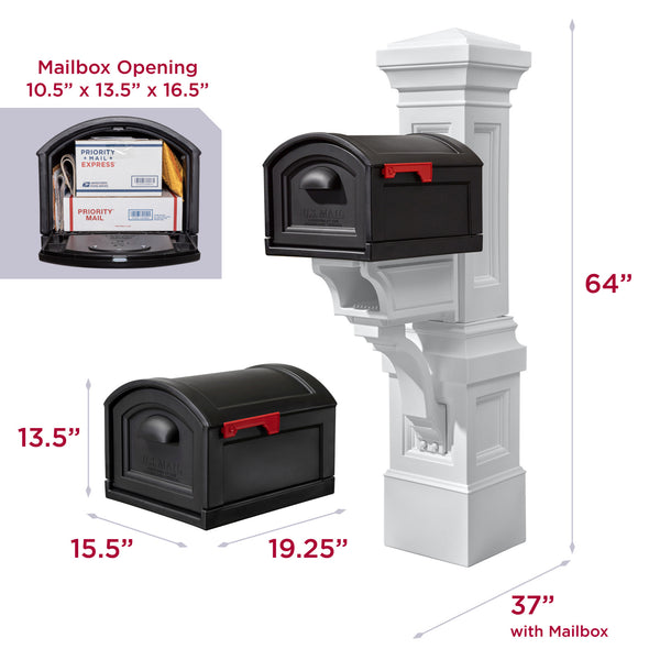 Atherton Grand Mail Post & XL Mailbox™ - Classic White dimensions