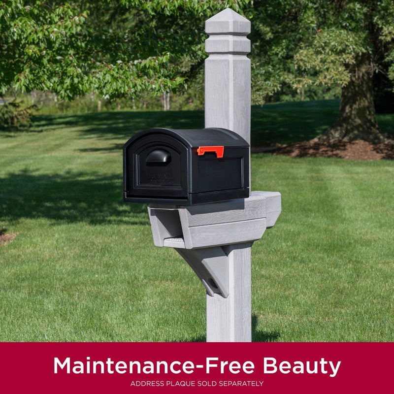 Highland™ Weathered Cedar Mail Post & XL Black Mailbox maintenance free
