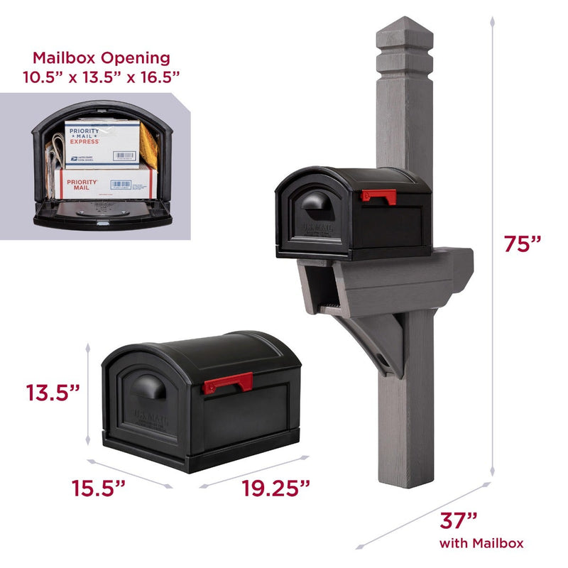 Highland™ Dark Cedar Mail Post & XL Black Mailbox   dimensions