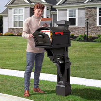 Atherton™ Onyx Black Mail Post & XL Black Mailbox outdoors