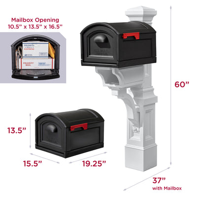 Atherton Mail Post & XL Mailbox™ - Classic White dimensions