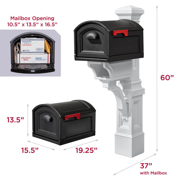 Atherton Mail Post & XL Mailbox™ - Classic White dimensions