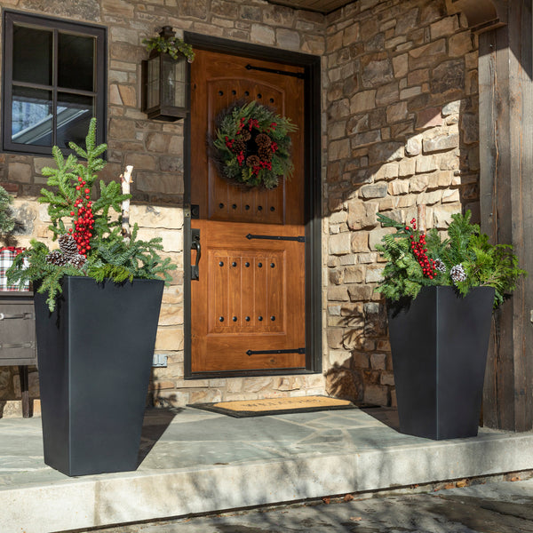 Tremont Tall Square Tapered Planter™ - Onyx Black 2 Pack front porch