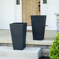 Tremont Tall Square Tapered Planter™ - Onyx Black 2 Pack on steps