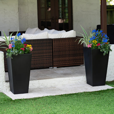 Tremont Tall Square Tapered Planter™ - Onyx Black 2 Pack on patio