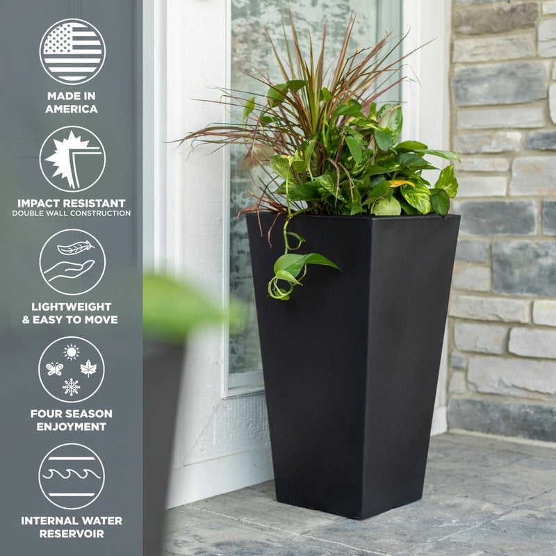 Tremont Tall Square Tapered Planter info graphic