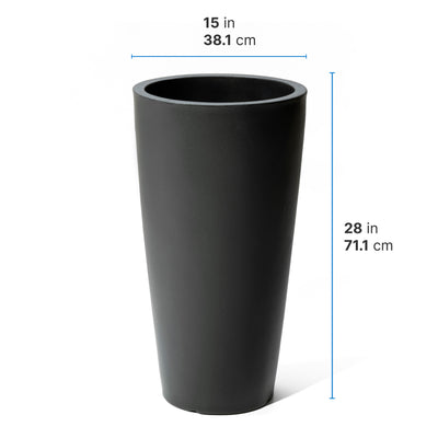 Tremont Tall Round Tapered Planter™ - Onyx Black dimensions