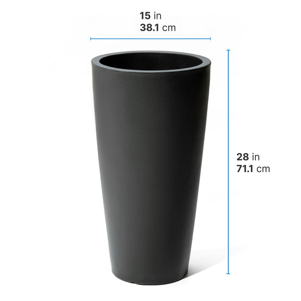Tremont Tall Round Tapered Planter™ - Onyx Black dimensions