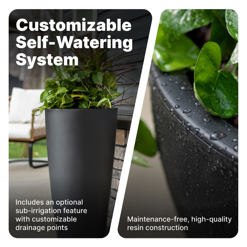 Tremont Tall Round Tapered Planter with customizable self-watering system