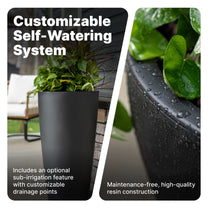 Tremont Tall Round Tapered Planter with customizable self-watering system
