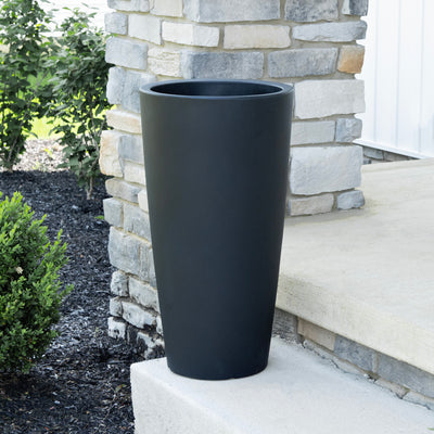 Tremont Tall Round Tapered Planter™ - Onyx Black on step