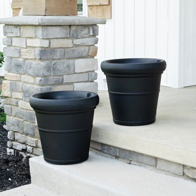 Claremont Planter™ - Onyx Black 2 Pack on steps