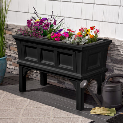 Atherton Raised Planter Box™ - Onyx Black with flowers