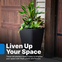 Bridgeview Tall Planter with plants and flowers