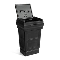 Atherton Trash Container™ - Onyx Black with lid up.