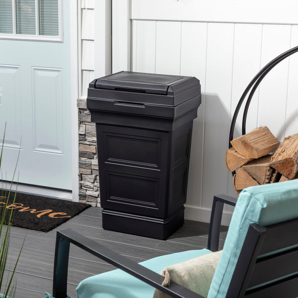 Atherton Garbage Container™ - Onyx Black with lid closed