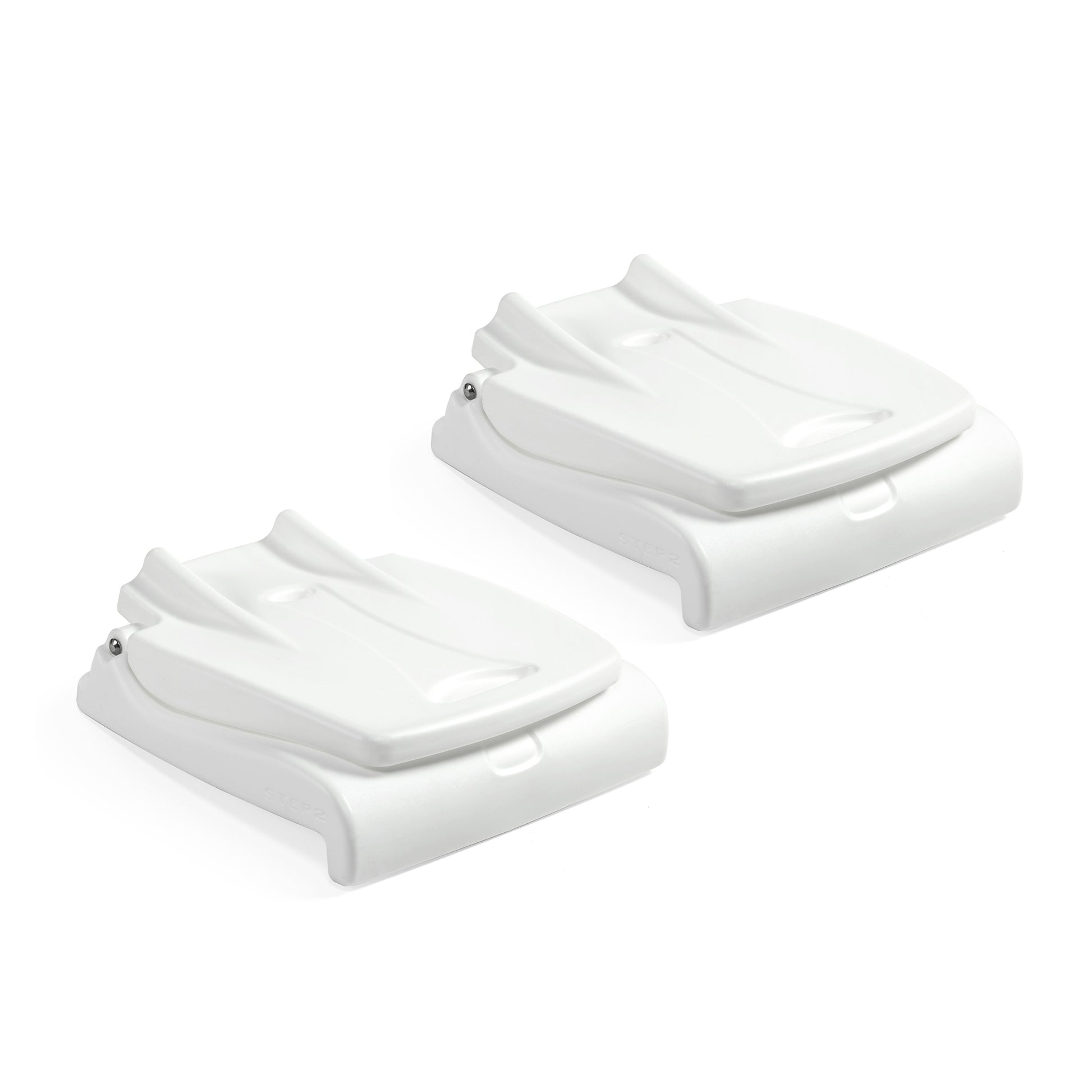 Two white Flip Seats folded flat and stacked; white background