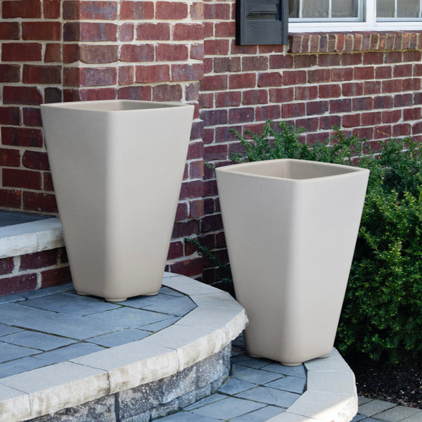 Bridgeview Tall Planter™ - Concrete Gray 2 Pack on steps