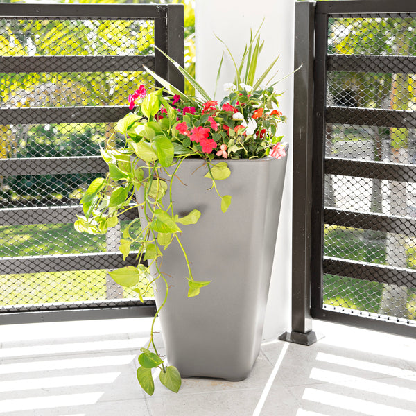 Bridgeview Tall Planter™ - Concrete Gray with plants