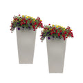 Tremont Tall Square Tapered Planter™ - Concrete Gray 2 Pack with flowers