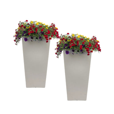 Tremont Tall Square Tapered Planter™ - Concrete Gray 2 Pack with flowers