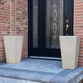 Tremont Tall Square Tapered Planter™ - Concrete Gray 2 Pack by front door