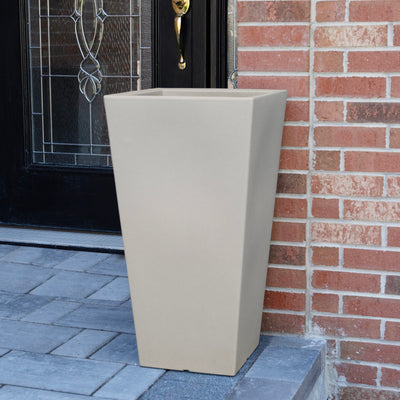 Tremont Tall Square Tapered Planter™ - Concrete Gray by front door