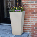 Tremont Tall Square Tapered Planter™ - Concrete Gray with flowers