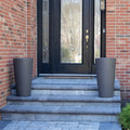 Tremont Tall Round Tapered Planter™ - Dark Cedar 2 Pack on steps