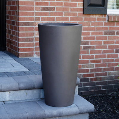Tremont Tall Round Tapered Planter™ - Dark Cedar on step