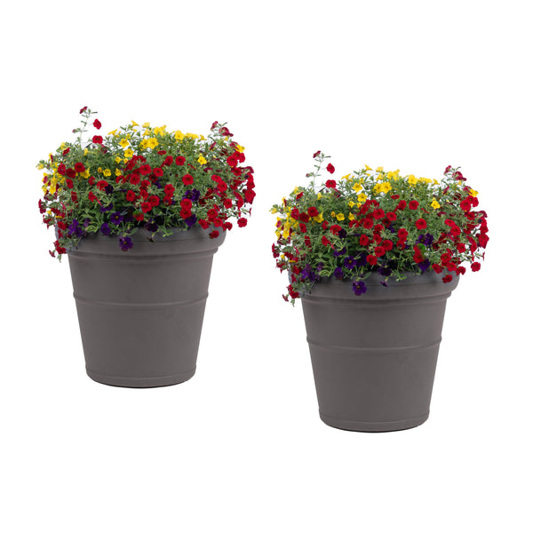 Claremont Planter™ - Dark Cedar 2 Pack with flowers