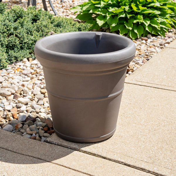 Claremont Planter™ - Dark Cedar on sidewalk
