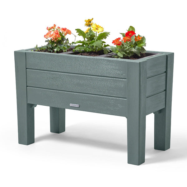 Lakewood Planter Box - Sage Gray with flowers