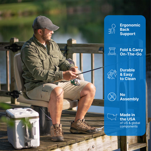 Flip Seat™ man seated while fishing